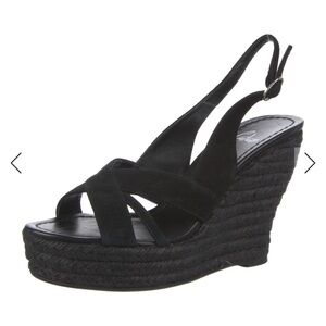Castaner Black Suede Slingback Wedge Heel Sandals size 7